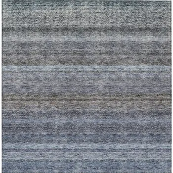 9' X 12' Blue And Gray Striped Washable Indoor Outdoor Area Rug