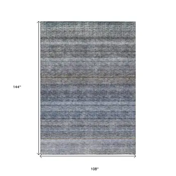 9' X 12' Blue And Gray Striped Washable Indoor Outdoor Area Rug