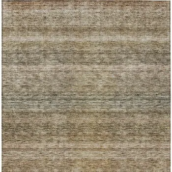 5' X 8' Copper And Green Striped Washable Indoor Outdoor Area Rug