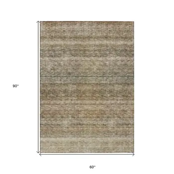 5' X 8' Copper And Green Striped Washable Indoor Outdoor Area Rug