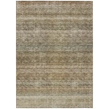 5' X 8' Copper And Green Striped Washable Indoor Outdoor Area Rug
