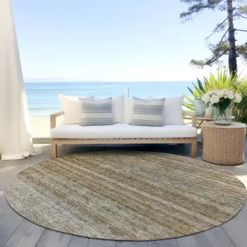 8' Copper And Green Round Striped Washable Indoor Outdoor Area Rug