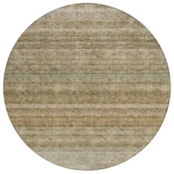 8' Copper And Green Round Striped Washable Indoor Outdoor Area Rug