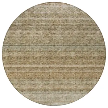 8' Copper And Green Round Striped Washable Indoor Outdoor Area Rug