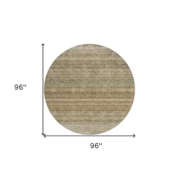8' Copper And Green Round Striped Washable Indoor Outdoor Area Rug