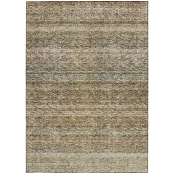 8' X 10' Copper And Green Striped Washable Indoor Outdoor Area Rug