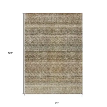 8' X 10' Copper And Green Striped Washable Indoor Outdoor Area Rug