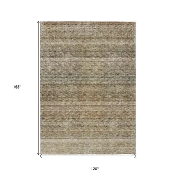 10' X 14' Copper And Green Striped Washable Indoor Outdoor Area Rug