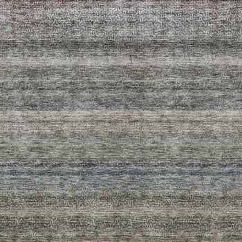 3' X 5' Taupe And Green Striped Washable Indoor Outdoor Area Rug