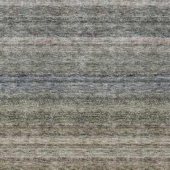 5' X 8' Taupe And Green Striped Washable Indoor Outdoor Area Rug