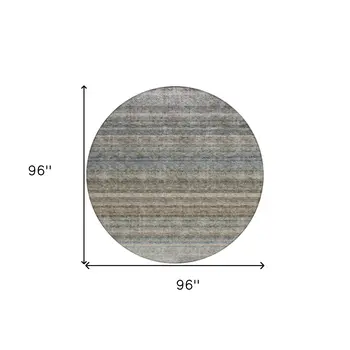 8' Taupe And Green Round Striped Washable Indoor Outdoor Area Rug