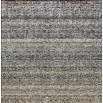 8' X 10' Taupe And Green Striped Washable Indoor Outdoor Area Rug