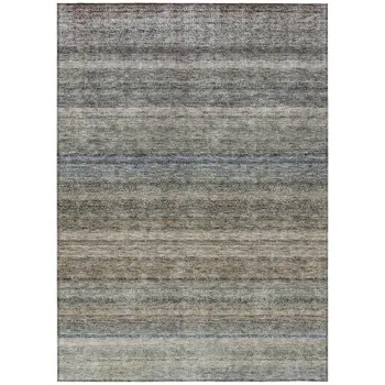 9' X 12' Taupe And Green Striped Washable Indoor Outdoor Area Rug