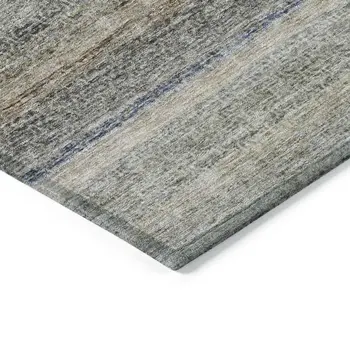 9' X 12' Taupe And Green Striped Washable Indoor Outdoor Area Rug
