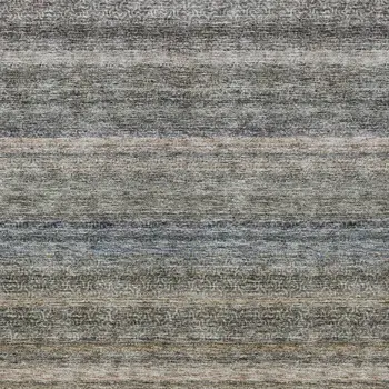9' X 12' Taupe And Green Striped Washable Indoor Outdoor Area Rug