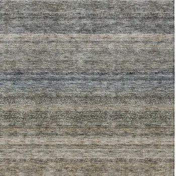10' X 14' Taupe And Green Striped Washable Indoor Outdoor Area Rug