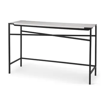 50" White and Black Genuine Marble and Metal Console Table