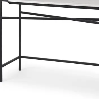 50" White and Black Genuine Marble and Metal Console Table