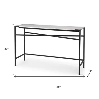 50" White and Black Genuine Marble and Metal Console Table