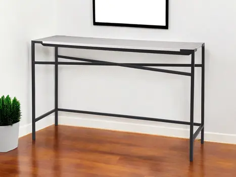50" White and Black Genuine Marble and Metal Console Table