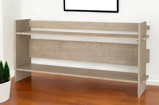 76" Light Gray Solid Wood Distressed Solid Console Table With Shelf