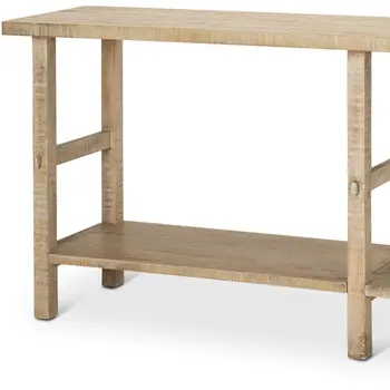 77" Natural Solid Wood Distressed Six Leg Console Table With Shelf