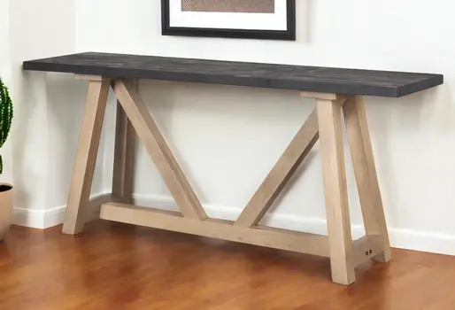 70" Black and Brown Solid Wood Trestle Console Table