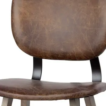 Set of Two Brown Leather And Solid Wood Open Back Dining Side Chairs