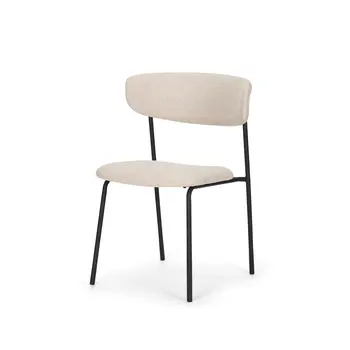 Cream and Black Upholstered Fabric And Metal Open Back Dining Side Chair