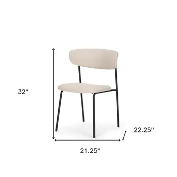 Cream and Black Upholstered Fabric And Metal Open Back Dining Side Chair