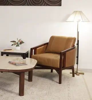 32" Brown Genuine Leather Arm Chair