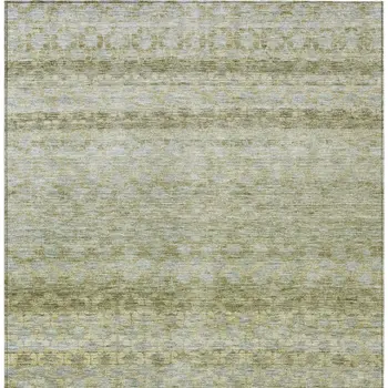 5' X 8' Artichoke Green And Beige Striped Washable Indoor Outdoor Area Rug