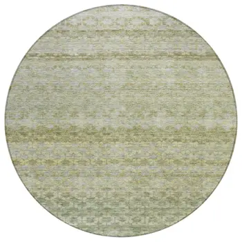 8' Artichoke Green And Beige Round Striped Washable Indoor Outdoor Area Rug