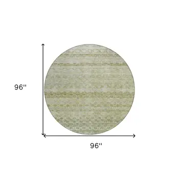 8' Artichoke Green And Beige Round Striped Washable Indoor Outdoor Area Rug