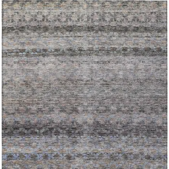 3' X 5' Brown Black And Brick Red Striped Washable Indoor Outdoor Area Rug