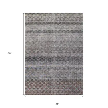 3' X 5' Brown Black And Brick Red Striped Washable Indoor Outdoor Area Rug