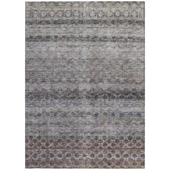 5' X 8' Brown Black And Brick Red Striped Washable Indoor Outdoor Area Rug