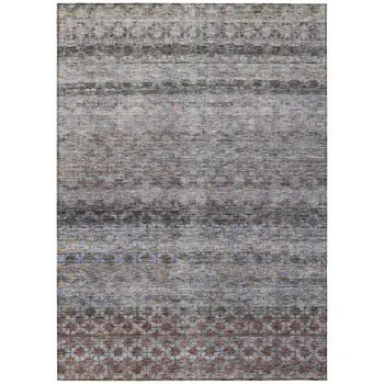 5' X 8' Brown Black And Brick Red Striped Washable Indoor Outdoor Area Rug