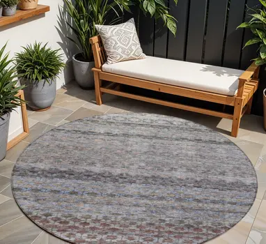 8' Brown Black And Brick Red Round Striped Washable Indoor Outdoor Area Rug