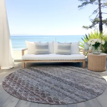 8' Brown Black And Brick Red Round Striped Washable Indoor Outdoor Area Rug