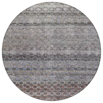 8' Brown Black And Brick Red Round Striped Washable Indoor Outdoor Area Rug