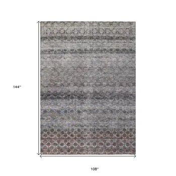 9' X 12' Brown Black And Brick Red Striped Washable Indoor Outdoor Area Rug