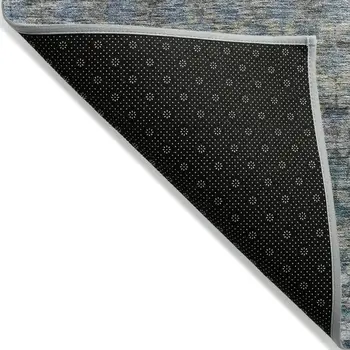 3' X 5' Teal Blue Light Blue And Gray Striped Washable Indoor Outdoor Area Rug