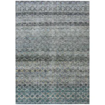 5' X 8' Teal Blue Light Blue And Gray Striped Washable Indoor Outdoor Area Rug