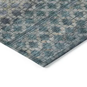 9' X 12' Teal Blue Light Blue And Gray Striped Washable Indoor Outdoor Area Rug