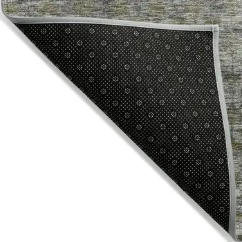 3' X 5' Pewter And Green Striped Washable Indoor Outdoor Area Rug