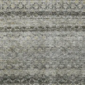 3' X 5' Pewter And Green Striped Washable Indoor Outdoor Area Rug
