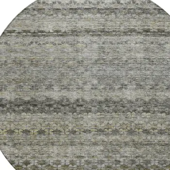 8' Pewter And Green Round Striped Washable Indoor Outdoor Area Rug