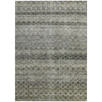 8' X 10' Pewter And Green Striped Washable Indoor Outdoor Area Rug