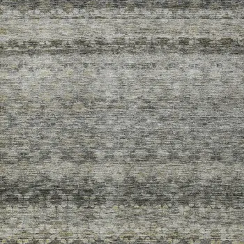 8' X 10' Pewter And Green Striped Washable Indoor Outdoor Area Rug